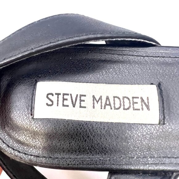 Steve Madden Black Platform Sandals Striped Sole Size 9.5 Straps Adjustable - Picture 8 of 11